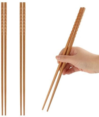 Long Wooden Kitchen Chopsticks, Reusable Hot Pot & Cooking Frying Chopsticks Natural Wooden Chop Sticks Lightweight Easy to Use(33cm,Color:2Pcs)