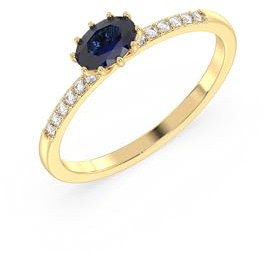 Hello Diamond Ring aus 14 Karat Gelbgold mit natürlichen Diamanten und Saphir, Verlobungsring, Hochzeit, Geburtstag