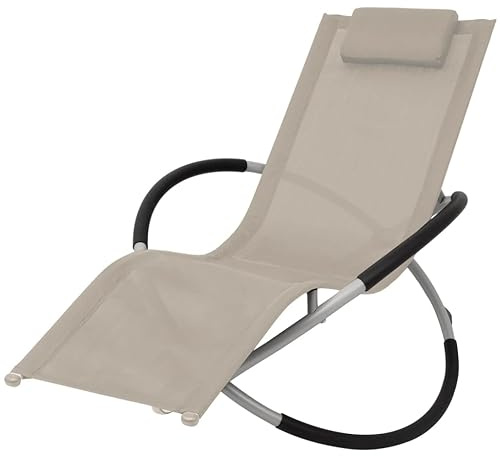 THOYTOUI Geometrische Sonnenliege aus Verzinktem Stahl Schwarz Creme - Klappdesign mit Stauraum für Gemütliche Entspannung auf der Terrasse