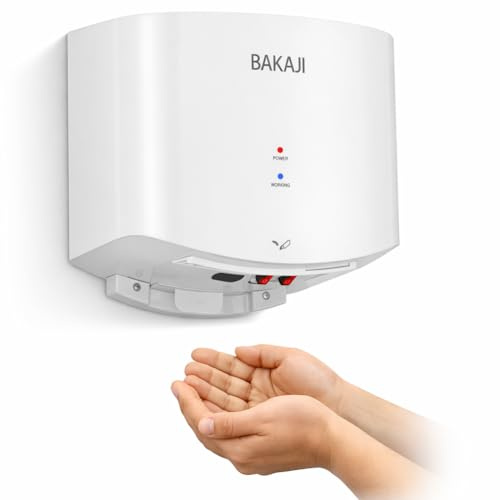 BAKAJI Automatischer elektrischer Wandtrockner für Badezimmer, Hotel, Restaurant, Bar, Wandtrockner 1400 W, kompakt, hohe Geschwindigkeit, kalt und warm, berührungslos für öffentliche Toiletten