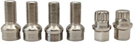 Juego de tuercas de bloqueo de perno de rueda de coche M14x1.5 con llave antirrobo compatible con Golf Beetle 4+2(Sliver 4Bolts -2KEY)