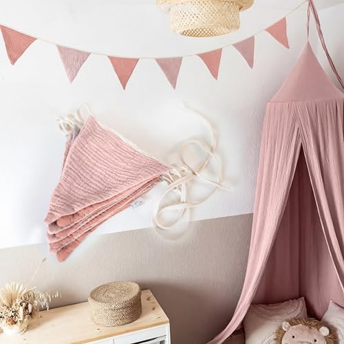 LILIMAUS Flaggirlang, tyg [i 12 färger] flaggirlang, barnrum – 100 % handgjord bomull, girlang, flaggirlang, muslin, hussäng, dekoration flickor och pojkar – girlang för babyrum