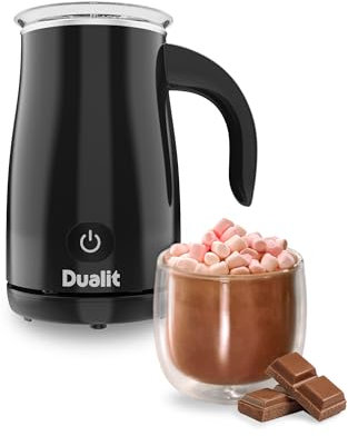 Dualit Milk Frother | Hot Milk, hot & Cold frothed Milk | Ideal for Lattes, cappuccinos, Flat Whites, hot Chocolate & Milkshakes | 84135, Black, 12 x 17.5 x 16 centimetres