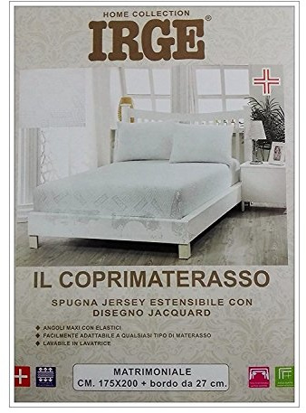 Irge COPRIMATERASSO in Spugna Jersey Estensibile con Disegno Jacquard CM 175X200 con Bordo da 27 CM