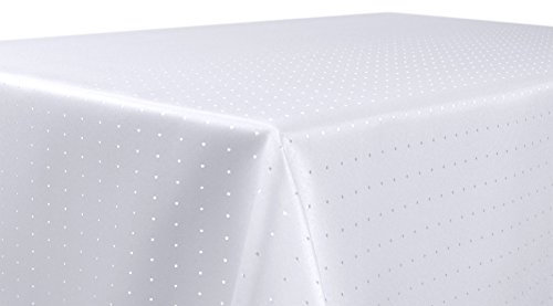BEAUTEX Tischdecke Damast Punkte - Bügelfreies Tischtuch - Fleckabweisende, Pflegeleichte Tischwäsche - Tafeltuch, Oval 160x220 cm, Weiss