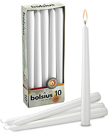 BOLSIUS avsmalnande ljus – vita [1 FÖRPACKNING MED 10]