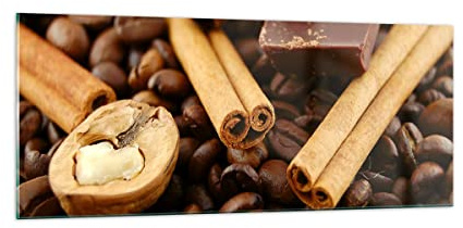 Vidrios decorativos 100x40cm Cuadro Sobre Vidrio Moderno Café tostado aroma chocolate Grande Cocina Cuadros Pared Impresiones Decoracion Salon Impresión en Cristal Wall Art Prints GAB100x40-0394