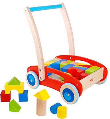 Tooky Toy Spiel-Und Lauflernwagen Bunten Bausteinen Aus Holz-Ihr Kind Lernt Spielend Leicht Das Laufen-Ca. 35 x 29 x 40 cm