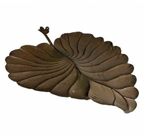Grande Feuille Coupelle à Poser Style Bain a Oiseaux ou Mangeoire de Jardin Bain d'Oiseau en Fer Marron 17x43x53cm