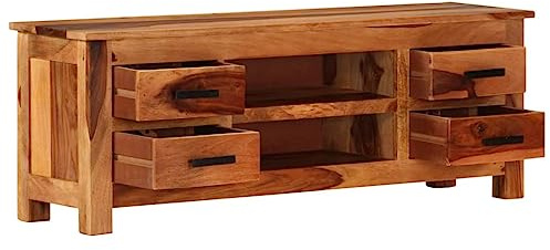 vidaXL Massivholz TV Schrank mit 4 Schubladen 2 Fächern Fernsehschrank Fernsehtisch Sideboard Lowboard TV-Board HiFi Möbel 110x30x40 cm