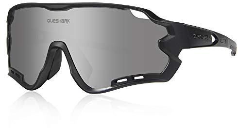 Queshark Polarisiert Fahrradbrille mit 4 wechselgläser TR90 Rahmen für Herren Damen Sportsonnenbrille Sport Radfahren MTB Radbrille Sportbrille Fahren Angeln Baseball Laufen