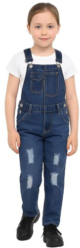 A2Z 4 Kids Girls Ripped Denim - Girls Dungaree D81 Dark Blue 7-8
