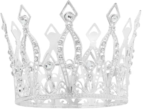 Silberne Krone, Vofler Kuchen-Topper Barock Königin Hohe Tiara Kristall für Frauen Damen Mädchen Braut Prinzessin Geburtstag Hochzeit Festzug Abschlussball Homecoming Halloween Hexe Kostüm Party