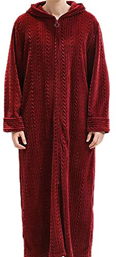 XiinxiGo Vestaglia Lunga Donna & Uomo in Pile con Cerniera, Accappatoio da in Morbido Pile, Spugna Pigiama Flanella Autunnale Invernale Primaverile per Casa Spa Hotel,Vino Rosso,XL