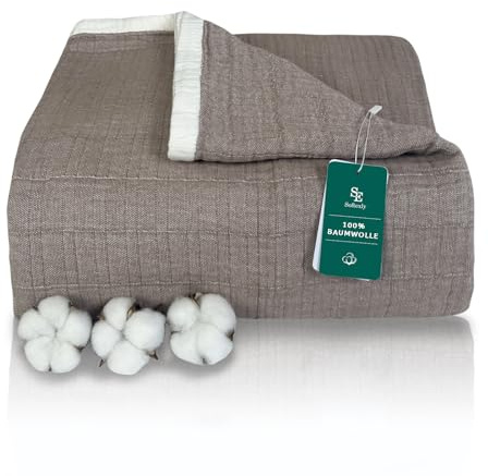 SE SOFTEXLY Musselin Decke aus 100% Baumwolle, 4-Lagige Atmungsaktive Weiche Kuscheldecke, GroßeSofadecke für Erwachsene, Leichte Tagesdecke für Alle Jahreszeiten (Beige, 200 x 230 cm)