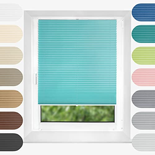 Birrke® Plissee Ohne Bohren Klemmfix 90x150 cm - Fenster Plisseerollo mit Bequemer Oben-Unten Funktion - Plissees für Sonnenschutz und Sichtschutz - Einfache Montage - Turquoise Sky, Blau