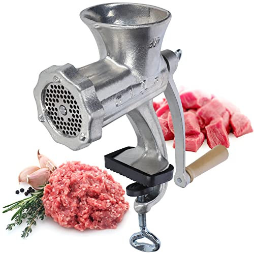 Kadax - Hachoir à viande en fonte - 6 tailles - Machine à viande, manuelle, vintage, avec pince de table - Broyeur galvanisé (taille 10)