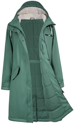 Regenmantel Damen Wasserdicht Regenjacke Winterjacke Damen Lang Wintermantel Warm Gefütterte Friesennerz Übergangsjacke Herbst Softshelljacke mit Kapuze Windbreaker Parka Winter,Olivgrün,38