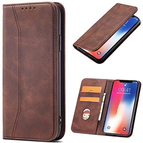OKZone Funda para Huawei Mate 20, Funda Carcasa de Cuero para Huawei Mate 20,Magnético Carcasa Funda Móvil Billetera Cuero Funda con Tapa Libro Caso Soporte Plegable (Marrón)