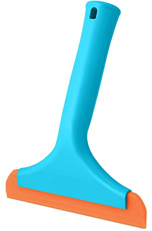 All-Purpose Silicone Squeegee for Shower Glass Door Window Cleaning 7.5'' Long Handle 6'' Orange Blade Small Squeegee for Car Window Windshield Mirror Bathroom (Blue)