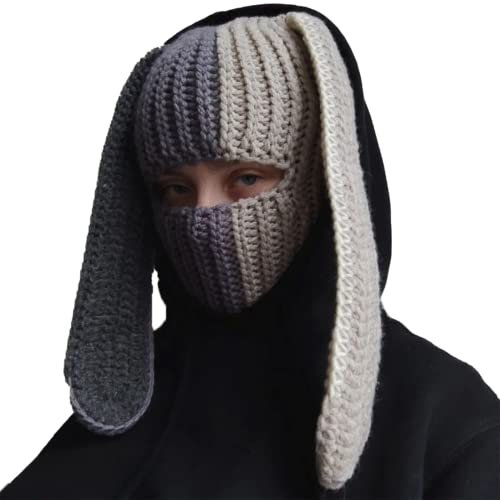 AURORRAN Gestrickte Beanie-Hüte Kaninchen Lange Ohren Halloween Weihnachten Ostern, süßer Hase Herbst Winter warme Mütze Reiten Skimaske Häkelmütze Outdoor-Mütze doppeltes Fleece (Farbe 1)