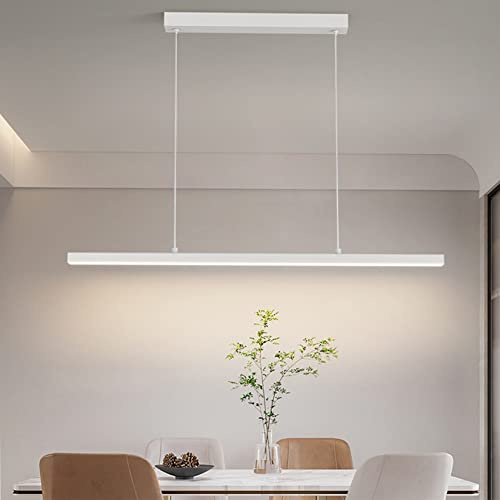 LED Pendelleuchte Dimmbare Esstisch Hängeleuchte Dimmbar Mit Fernbedienung Hängelampe höhenverstellbar Kronleuchter für Esszimmer Schlafzimmer Küche Büro Bar Wohnzimmer leuchte (Weiß, L150cm)