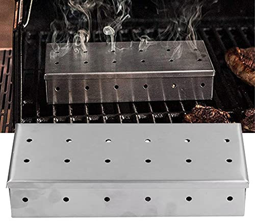 ANKROYU Hitzebeständige Räucherbox Mit Deckel, Belüftungsdesign, Hoch Kompatible Räucherbox aus Edelstahl, Einfach zu Verwendende, Langlebige Grillgeräte Für Holzkohle-Gasgrill, Grillzubehör