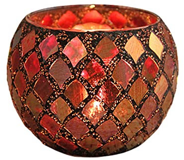 MISNODE Glass Candle Holder Tealight Bowl Candle Holder Bulk Mosaic Candle Holder Candle Lamp Aromatherapy Candlescape Bowl for Valentine's Thanksgiving Christmas Table Centerpiece Party Decor(Red)