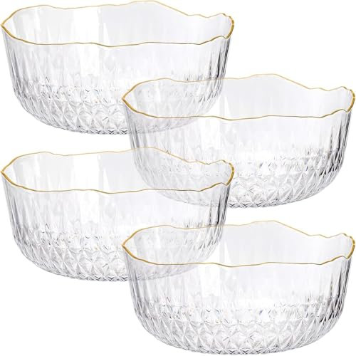 Frcctre 4 Pack Clear Salad Serving Bowls, 70 Ounce Crystal Mixing Bowl, 9 Inch Round Bowls Reusable Catering Bowls for Party, Salad, Fruit, Snack, Chip, Popcorn