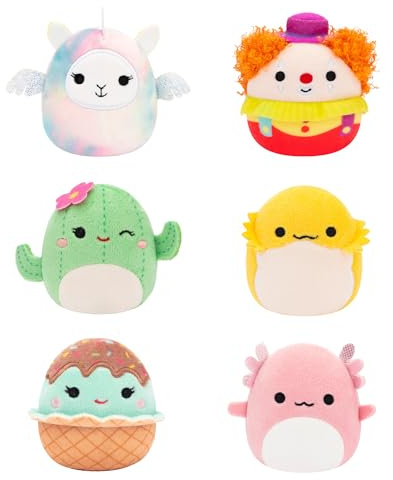 Squishmallows Pack de 6 Micromallows Original – Archie l’Axolotl, Bimbi Le Clown, Lucy-May la Llamapegacorn, Maritza Le Cactus, Maya Le Sundae, Rodry Le Dragon Barbu