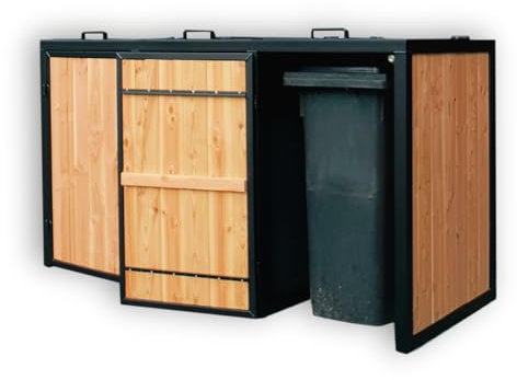 TitanCrafts Mülltonnenbox 3 Tonnen - Mülltonnenverkleidung aus Stahl und Holz mit Gasdruckfeder - Aufbewahrungsbox für 3 Müllboxen - 80x206x113cm (LxBxH) - Anthrazit