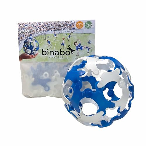 BINABO Click & Kick - Konstruktionsspielzeug Fußball-Set | Bauen deinen eigenen Ball | Kreatives Spiel für Fans | Flexibel, Robust & Öko-Freundlich | Ideal für Freestyle-Tricks (blau-Weiss)