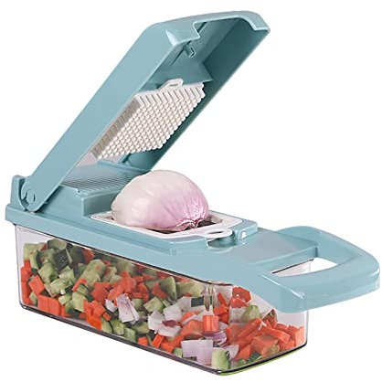 Gemüseschneider, Würfelschneider, Würfelmaschine – Küchenmaschine klein, Gemüseschneider, Reibe, Kartoffel-Zwiebel-Knoblauch-Zerkleinerer mit Behälter, Käse-Zerkleinerer Mini, tragbarer