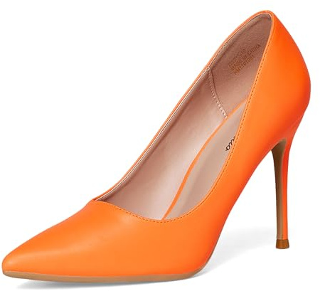 GENSHUO Damer stilett höga klackar 10 cm sexig spets stilett pumps lackläder stängd tå party avslutningsbal bröllop klackskor stilett klackar storlek EU 36–42, Matt orange, 37 EU