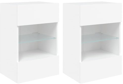 Homgoday TV-Wandschränke mit LED-Leuchten 2 STK. Schrankwand Fernsehschrank mit viel Stauraum, Anbauwand Wandmontage TV Möbel für Wohnzimmer Schlafzimmer(ohne Unterschrank) Weiß 40x30x60,5 cm