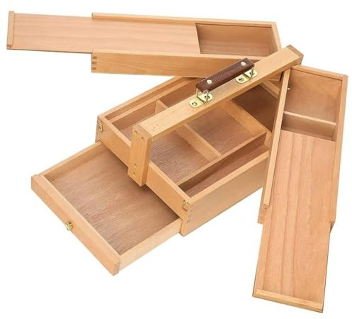Badiman Wood Artist Supply Storage Box Paintbrush Organizer Container Artist Tools And Brush Storage Box for Pens Brushes Markers