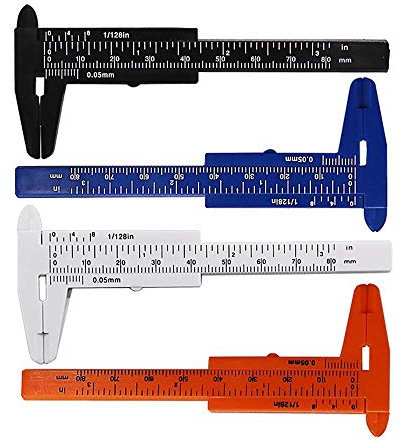 4 Pieces Mini Double Scale Reusable Plastic Vernier Caliper Ruler Measuring Tool, Reusable Plastic Sliding Gauge Caliper Inch/Metric For Student And Jewelry Ect, Random Color and Exquisite Workmanship