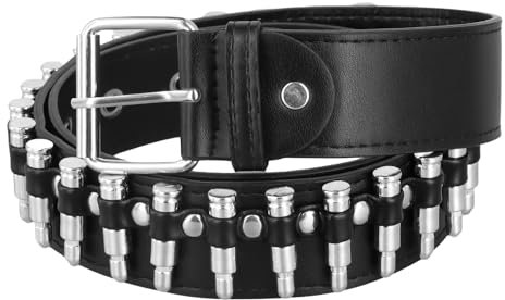 Amexo Nietengürtel Bullet, Metall Punk Rock Nietengürtel Verstellbarer Taillengürtel aus PU-Leder mit Ösen Punk Hip Hop Kunstleder Ösen Gürtel, Ledergürtel Bullet für Dating, Party
