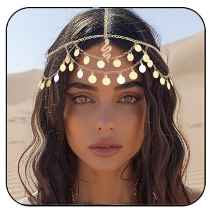 Fashband Goldfarbene Kopfkette mit Paillettenquaste, Stirnband, Festival-Kostüm-Party, Kopfbedeckung, Haar-Accessoires für Frauen