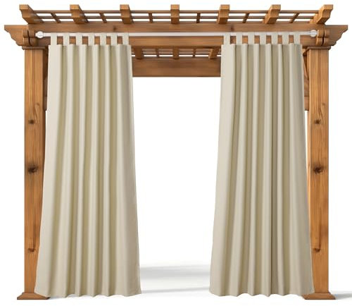 JEMIDI Outdoor Vorhang wetterfest mit Ösen - 210x260cm Wetterfester Vorhang - wasserdichter Outdoor Vorhang - Balkon Vorhang außen - Terassenvorhang außen - Cremefarben
