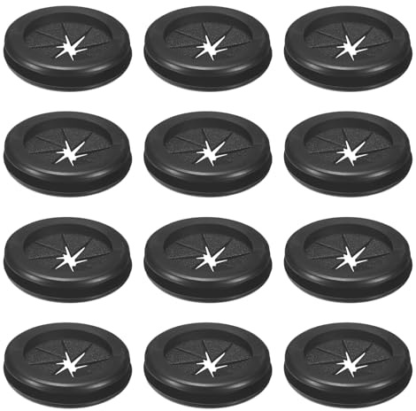 M METERXITY 12-Pack Rubber Grommets for Wiring 32mm Desk Grommet Double-Sided Flexible Cable Cord Grommet Desk Hole Cover for Cables/Wires Through Protection [Black, Petal-Shaped]