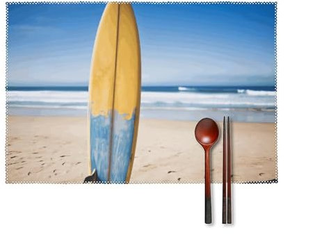Strand Surfbrett Tischsets 4er Set Hitzebeständige rutschfeste Tischsets Wischen Sauber Waschbar Tischmatten für Essküche Indoor Outdoor Party Urlaub Dekoration