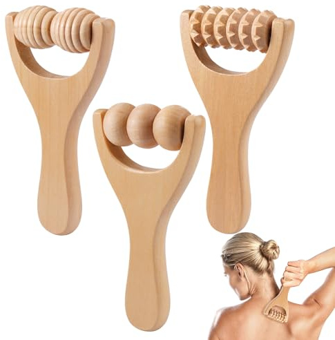 3 Stück Handmassagegeräte aus Holz, tragbare Massagerolle aus Holz, kleine Massagegeräte für Hals, Beine, Rücken, lindert Muskelverspannungen