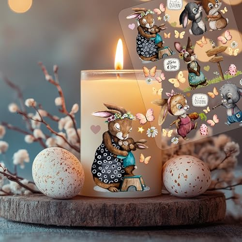ilka parey Sticker Ostern Häschen Ostermotive Frühling - Rubons - Rub on DIY für Windlicht Teelicht- Wunderschöne Osterdeko A5 Bogen rb22