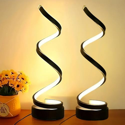 Yuehuamech 2Pcs LED Table Lamp Spiral USB Desk Light Bedside Lamp | 3 Colors Stepless Dimming Nightstand Night Light for Home Decor Living Room Bedroom Office