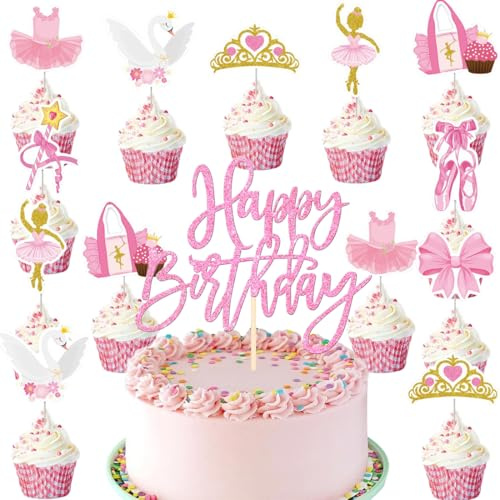 Ballerina Geburtstag Tortendeko,Doyomtoy Ballerina Cake Topper Ballett Princess Cupcake Topper Geburtstag für Mädchen Party Deko Baby Shower 17 Stück