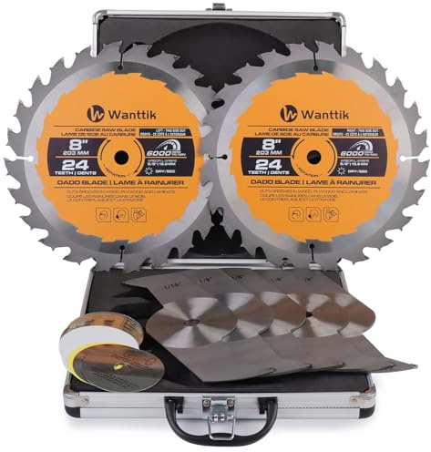 Dado Blade Set, 8-Inch, 24-Tooth, 5/8-Inch Bore, 23-Piece | 8in 24-tooth stacking dado blade; 5/8in bore; 23 pieces; cuts wood, plastic & composites