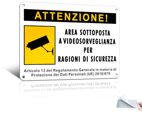 Goodvia Cartello Telecamere Piccolo 15x20cm Metallo con Adesivo Area Videosorvegliata Alluminio Impermeabile Antiruggine Protezione UV per Interni ed Esterni x1