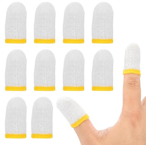 PATIKIL 12 Stück Gaming Finger Sleeve Controller Finger Thumb Sleeve Mobile Fingersleeves Gaming Fiber Tip Gloves Anti-Sweat Breathable für Phone Game Touchscreen Devices Weiß/Gelb