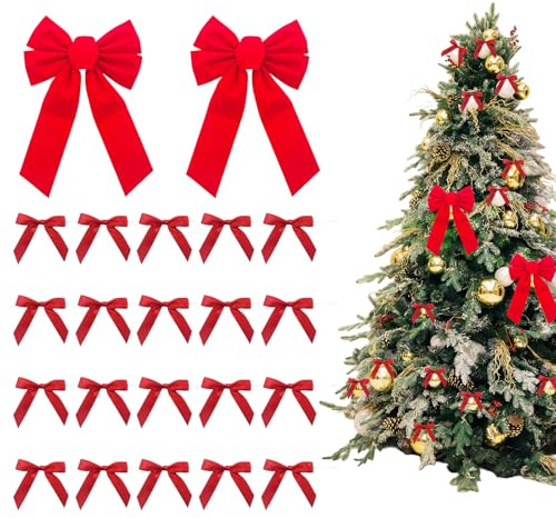 2Pcs Große Geschenkschleife Groß Große Schleife Geschenk Große Rote Schleife Keine Montage für Kranz, Tür & Weihnachten Ideal für Hochzeit, Geburtstag, Kamin & Haustür mit 20 Kleine Rote Schleife